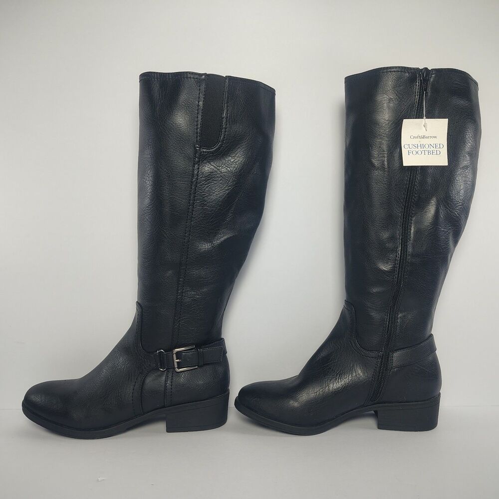 Croft & Barrow Women's 6.5 Med Black Textile Knee-High Cushioned Footbed Boots